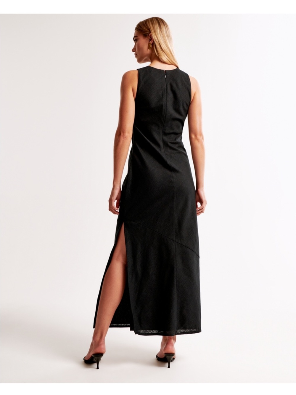 NWT Abercrombie High-Neck Linen-Blend Maxi Dress - Picture 3 of 5